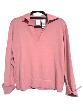 Emma James Pullover Top Womens S Small Pink Acrylic/Nylon Knit Collar Long Sleev